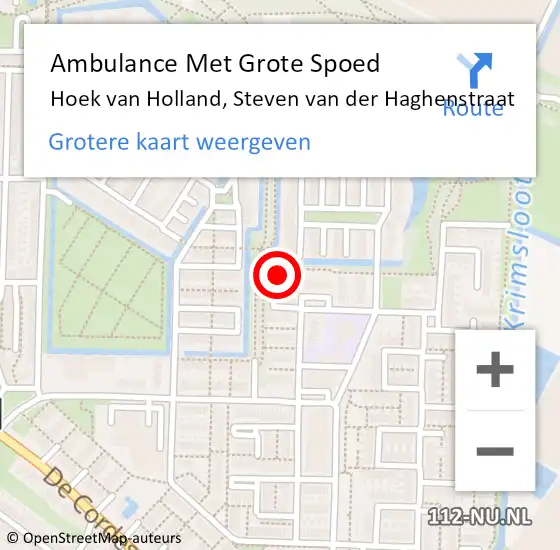 Locatie op kaart van de 112 melding: Ambulance Met Grote Spoed Naar Hoek van Holland, Steven van der Haghenstraat op 17 april 2023 18:36