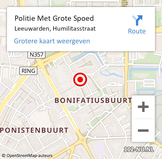 Locatie op kaart van de 112 melding: Politie Met Grote Spoed Naar Leeuwarden, Humilitasstraat op 17 april 2023 18:37