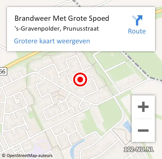 Locatie op kaart van de 112 melding: Brandweer Met Grote Spoed Naar 's-Gravenpolder, Prunusstraat op 17 april 2023 19:08