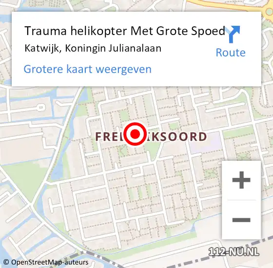 Locatie op kaart van de 112 melding: Trauma helikopter Met Grote Spoed Naar Rijnsburg, Koningin Julianalaan op 17 april 2023 19:39
