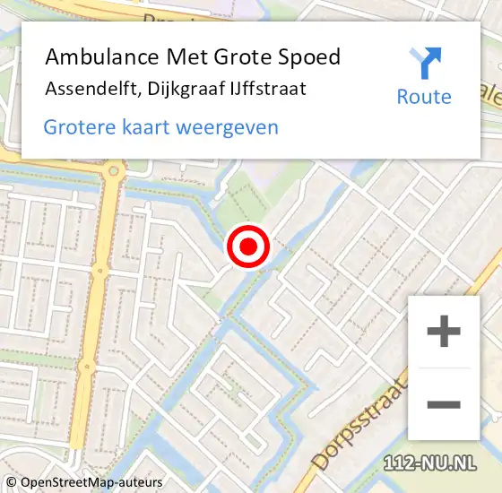 Locatie op kaart van de 112 melding: Ambulance Met Grote Spoed Naar Assendelft, Dijkgraaf IJffstraat op 17 april 2023 19:57