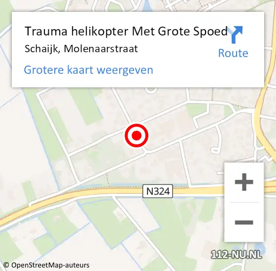 Locatie op kaart van de 112 melding: Trauma helikopter Met Grote Spoed Naar Schaijk, Molenaarstraat op 17 april 2023 19:59