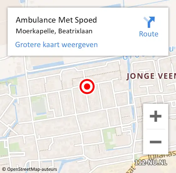 Locatie op kaart van de 112 melding: Ambulance Met Spoed Naar Moerkapelle, Beatrixlaan op 17 april 2023 20:45