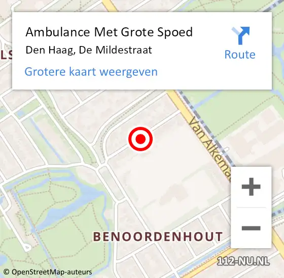 Locatie op kaart van de 112 melding: Ambulance Met Grote Spoed Naar Den Haag, De Mildestraat op 17 april 2023 21:00