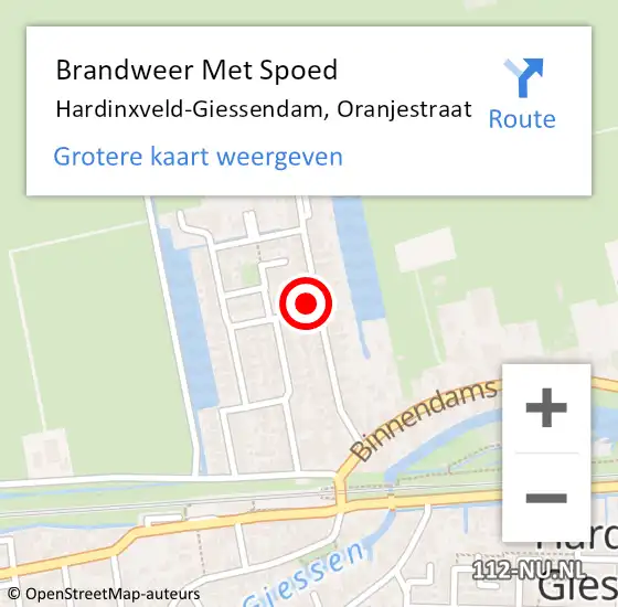 Locatie op kaart van de 112 melding: Brandweer Met Spoed Naar Hardinxveld-Giessendam, Oranjestraat op 17 april 2023 21:16