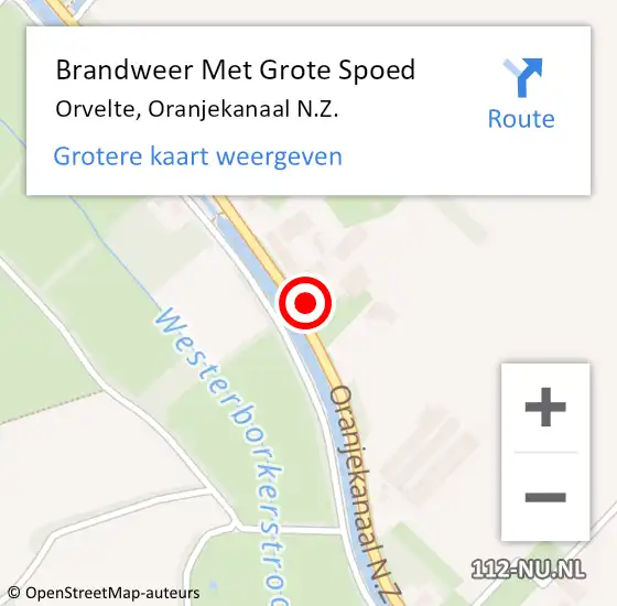 Locatie op kaart van de 112 melding: Brandweer Met Grote Spoed Naar Orvelte, Oranjekanaal N.Z. op 17 april 2023 21:17