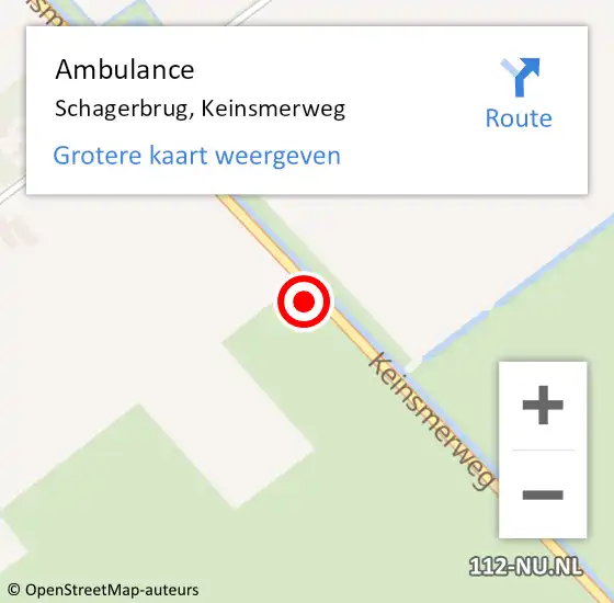 Locatie op kaart van de 112 melding: Ambulance Schagerbrug, Keinsmerweg op 17 april 2023 21:27