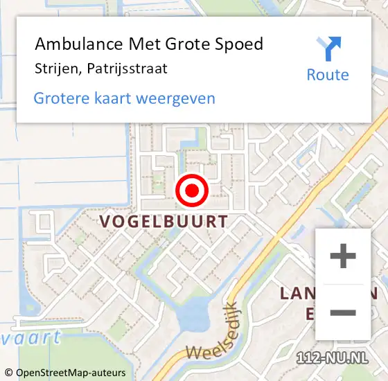 Locatie op kaart van de 112 melding: Ambulance Met Grote Spoed Naar Strijen, Patrijsstraat op 17 april 2023 21:31