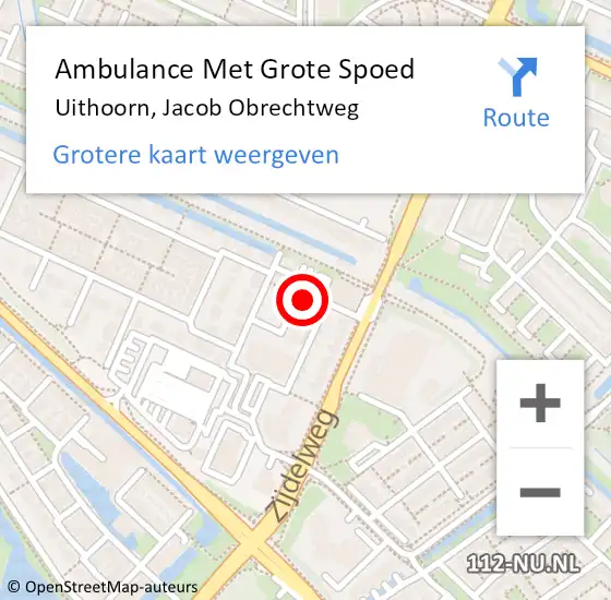 Locatie op kaart van de 112 melding: Ambulance Met Grote Spoed Naar Uithoorn, Jacob Obrechtweg op 17 april 2023 21:54