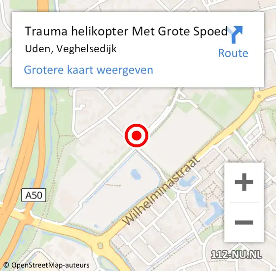 Locatie op kaart van de 112 melding: Trauma helikopter Met Grote Spoed Naar Uden, Veghelsedijk op 17 april 2023 22:36