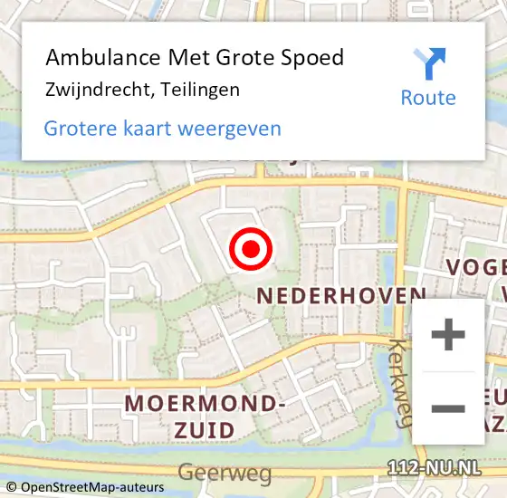 Locatie op kaart van de 112 melding: Ambulance Met Grote Spoed Naar Zwijndrecht, Teilingen op 17 april 2023 22:51