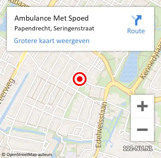 Locatie op kaart van de 112 melding: Ambulance Met Spoed Naar Papendrecht, Seringenstraat op 17 april 2023 23:08