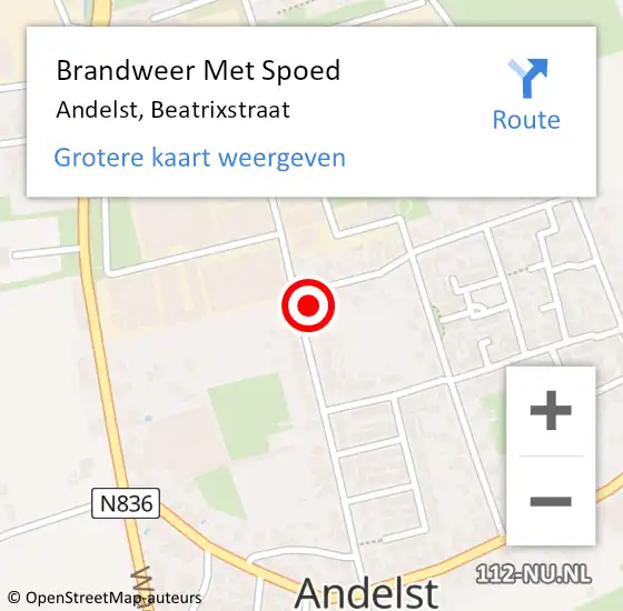 Locatie op kaart van de 112 melding: Brandweer Met Spoed Naar Andelst, Beatrixstraat op 17 april 2023 23:41