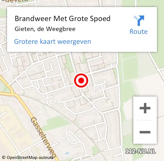 Locatie op kaart van de 112 melding: Brandweer Met Grote Spoed Naar Gieten, de Weegbree op 18 april 2023 02:29