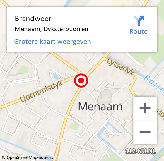 Locatie op kaart van de 112 melding: Brandweer Menaam, Dyksterbuorren op 18 april 2023 02:30