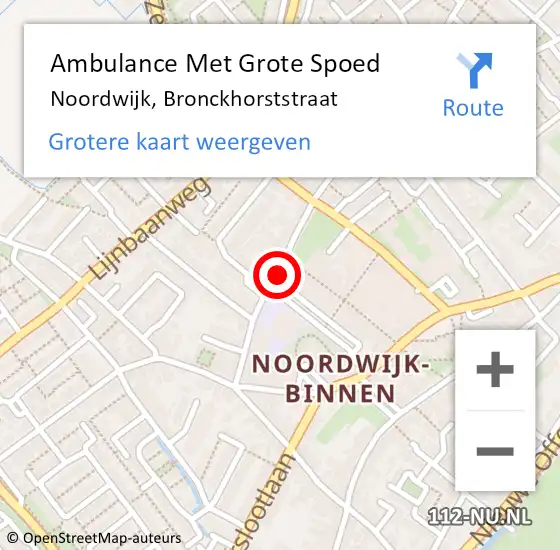 Locatie op kaart van de 112 melding: Ambulance Met Grote Spoed Naar Noordwijk, Bronckhorststraat op 18 april 2023 04:49