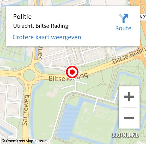 Locatie op kaart van de 112 melding: Politie Utrecht, Biltse Rading op 18 april 2023 07:01