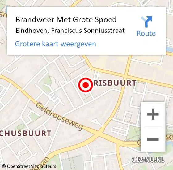 Locatie op kaart van de 112 melding: Brandweer Met Grote Spoed Naar Eindhoven, Franciscus Sonniusstraat op 18 april 2023 08:06