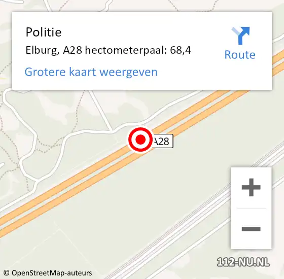 Locatie op kaart van de 112 melding: Politie Elburg, A28 hectometerpaal: 68,4 op 18 april 2023 08:35