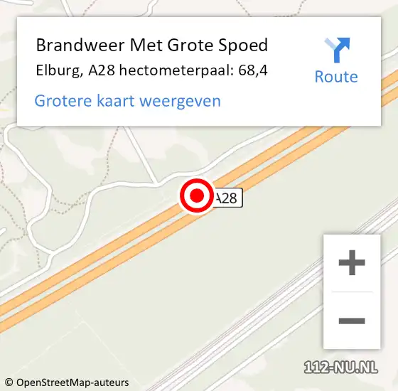 Locatie op kaart van de 112 melding: Brandweer Met Grote Spoed Naar Elburg, A28 hectometerpaal: 68,4 op 18 april 2023 08:36