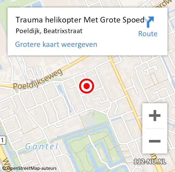 Locatie op kaart van de 112 melding: Trauma helikopter Met Grote Spoed Naar Poeldijk, Beatrixstraat op 18 april 2023 09:22