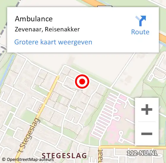 Locatie op kaart van de 112 melding: Ambulance Zevenaar, Reisenakker op 18 april 2023 09:43