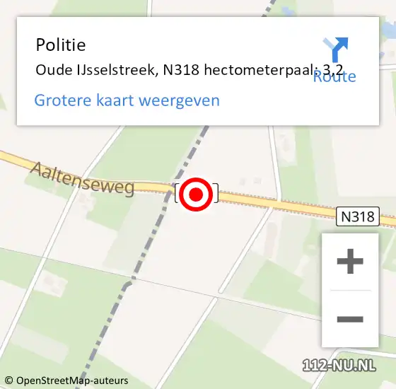 Locatie op kaart van de 112 melding: Politie Oude IJsselstreek, N318 hectometerpaal: 3,2 op 18 april 2023 09:46