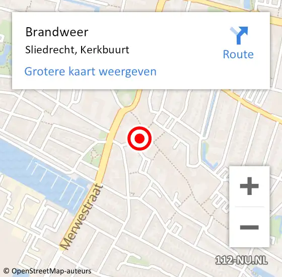 Locatie op kaart van de 112 melding: Brandweer Sliedrecht, Kerkbuurt op 18 april 2023 09:54