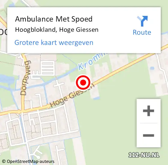 Locatie op kaart van de 112 melding: Ambulance Met Spoed Naar Hoogblokland, Hoge Giessen op 18 april 2023 09:55