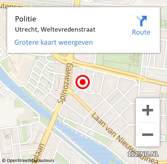 Locatie op kaart van de 112 melding: Politie Utrecht, Weltevredenstraat op 18 april 2023 11:13