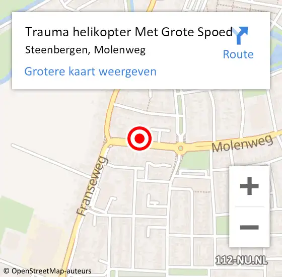 Locatie op kaart van de 112 melding: Trauma helikopter Met Grote Spoed Naar Steenbergen, Molenweg op 18 april 2023 11:14