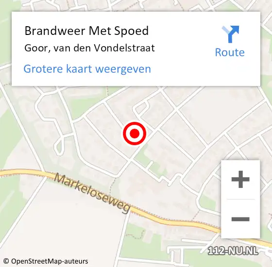 Locatie op kaart van de 112 melding: Brandweer Met Spoed Naar Goor, van den Vondelstraat op 22 augustus 2014 15:50