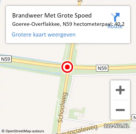 Locatie op kaart van de 112 melding: Brandweer Met Grote Spoed Naar Goeree-Overflakkee, N59 hectometerpaal: 40,2 op 18 april 2023 11:33