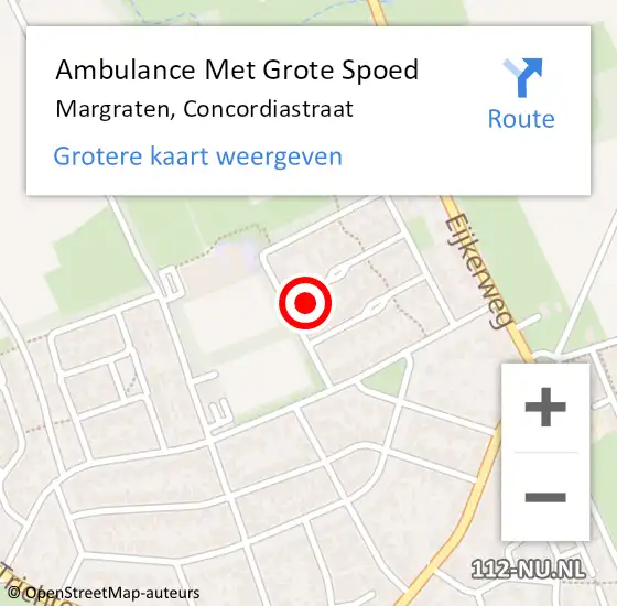 Locatie op kaart van de 112 melding: Ambulance Met Grote Spoed Naar Margraten, Concordiastraat op 22 augustus 2014 15:51