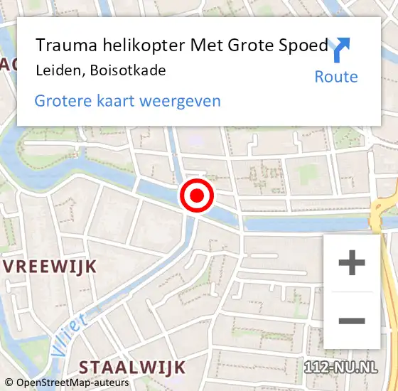 Locatie op kaart van de 112 melding: Trauma helikopter Met Grote Spoed Naar Leiden, Boisotkade op 18 april 2023 11:46