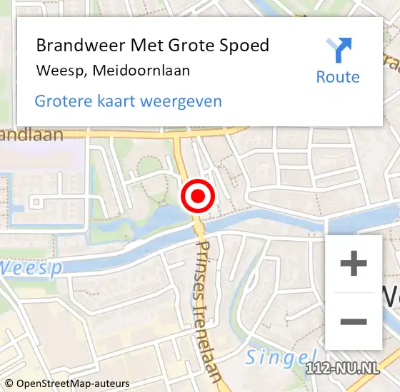 Locatie op kaart van de 112 melding: Brandweer Met Grote Spoed Naar Weesp, Meidoornlaan op 18 april 2023 12:43