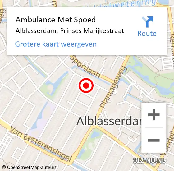 Locatie op kaart van de 112 melding: Ambulance Met Spoed Naar Alblasserdam, Prinses Marijkestraat op 18 april 2023 13:03