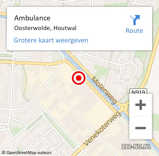 Locatie op kaart van de 112 melding: Ambulance Oosterwolde, Houtwal op 18 april 2023 13:25