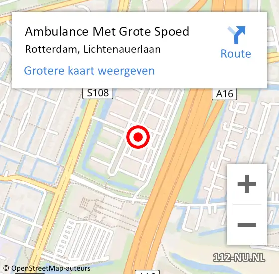 Locatie op kaart van de 112 melding: Ambulance Met Grote Spoed Naar Rotterdam, Lichtenauerlaan op 18 april 2023 14:11