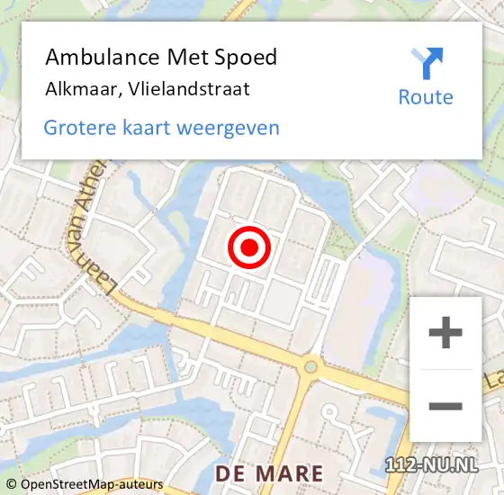 Locatie op kaart van de 112 melding: Ambulance Met Spoed Naar Alkmaar, Vlielandstraat op 18 april 2023 14:15