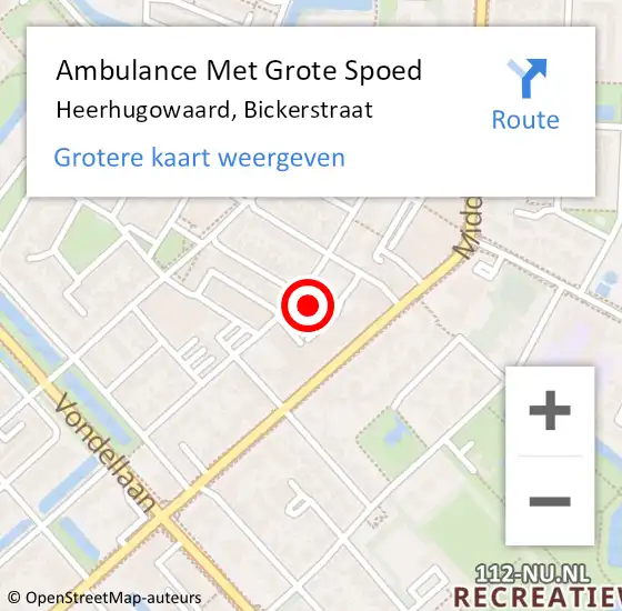 Locatie op kaart van de 112 melding: Ambulance Met Grote Spoed Naar Heerhugowaard, Bickerstraat op 18 april 2023 14:26