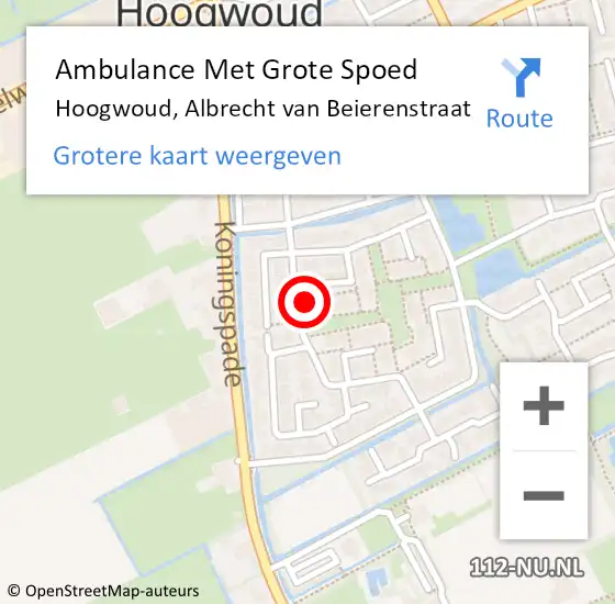 Locatie op kaart van de 112 melding: Ambulance Met Grote Spoed Naar Hoogwoud, Albrecht van Beierenstraat op 18 april 2023 14:48