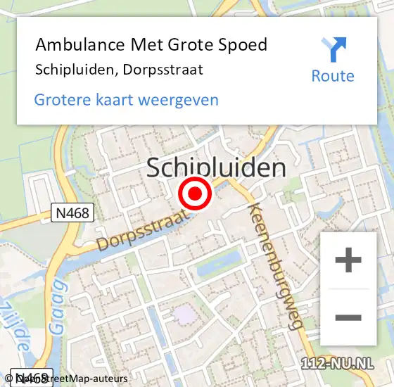 Locatie op kaart van de 112 melding: Ambulance Met Grote Spoed Naar Schipluiden, Dorpsstraat op 12 oktober 2013 10:59