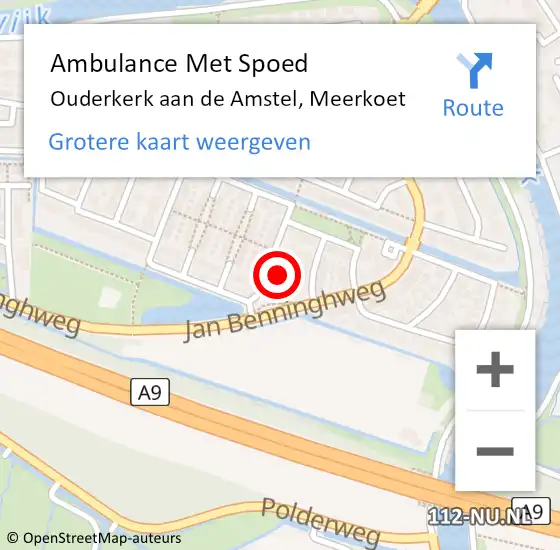 Locatie op kaart van de 112 melding: Ambulance Met Spoed Naar Ouderkerk aan de Amstel, Meerkoet op 18 april 2023 15:09