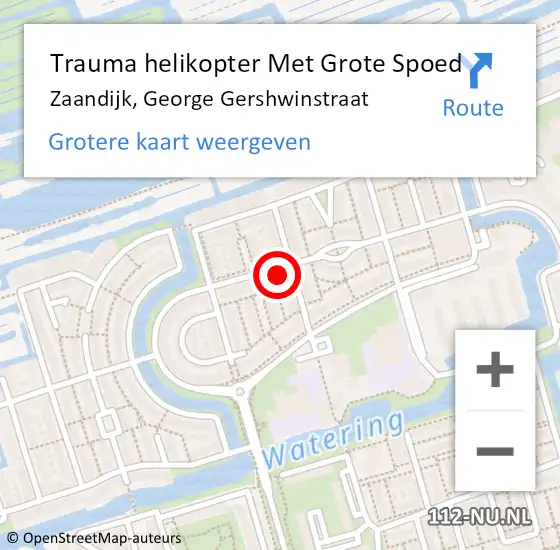 Locatie op kaart van de 112 melding: Trauma helikopter Met Grote Spoed Naar Zaandijk, George Gershwinstraat op 18 april 2023 15:39
