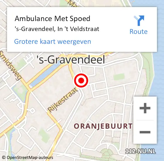 Locatie op kaart van de 112 melding: Ambulance Met Spoed Naar 's-Gravendeel, In 't Veldstraat op 18 april 2023 15:44