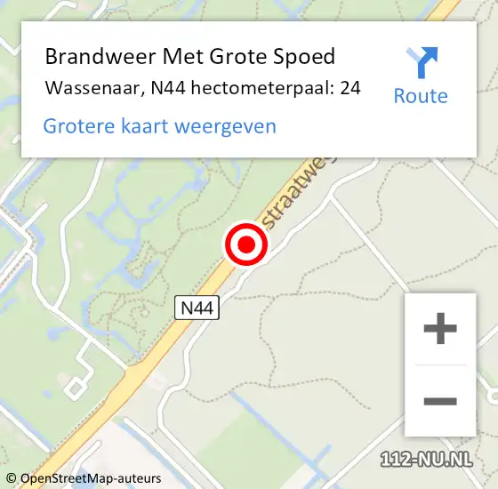 Locatie op kaart van de 112 melding: Brandweer Met Grote Spoed Naar Wassenaar, N44 hectometerpaal: 24 op 18 april 2023 15:57