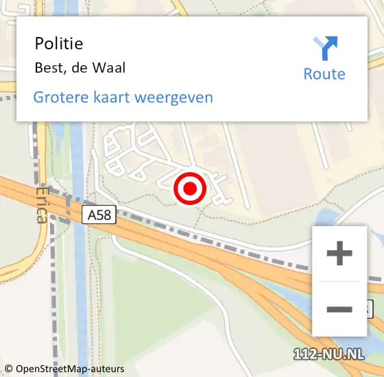 Locatie op kaart van de 112 melding: Politie Best, de Waal op 18 april 2023 16:09