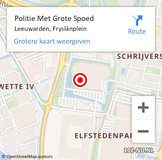 Locatie op kaart van de 112 melding: Politie Met Grote Spoed Naar Leeuwarden, Fryslânplein op 18 april 2023 16:51