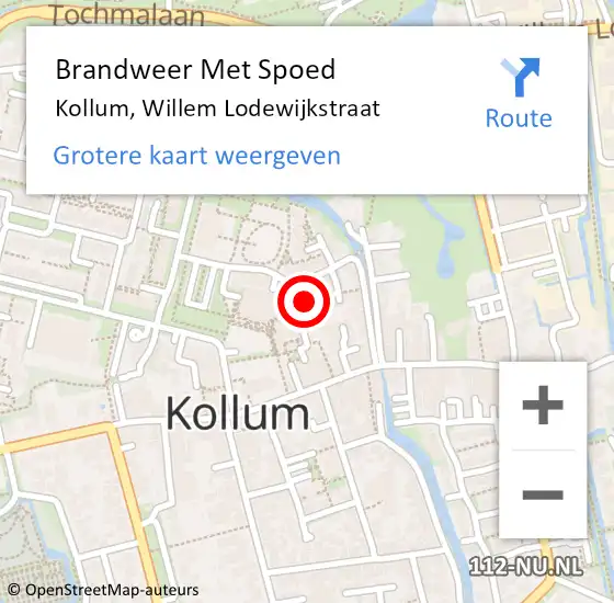 Locatie op kaart van de 112 melding: Brandweer Met Spoed Naar Kollum, Willem Lodewijkstraat op 18 april 2023 17:05